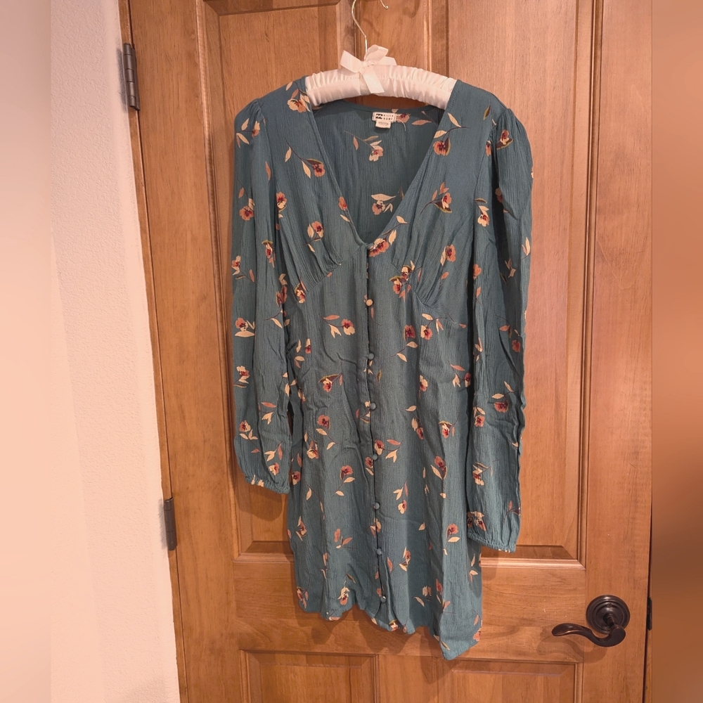 Billabong Teal Floral Long Sleeve Dress